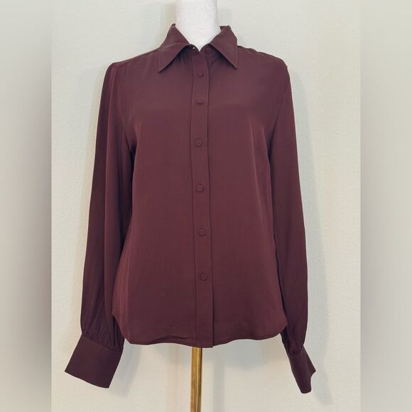 NWT Frame 100% Silk Bordeaux Button Down Long Sleeved Blouse Size Small - Picture 3 of 14